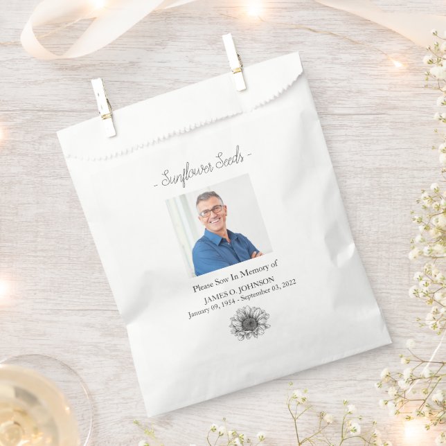 Photo Memorial Sunflower Seed Funeral Favour Bag (Clipped)