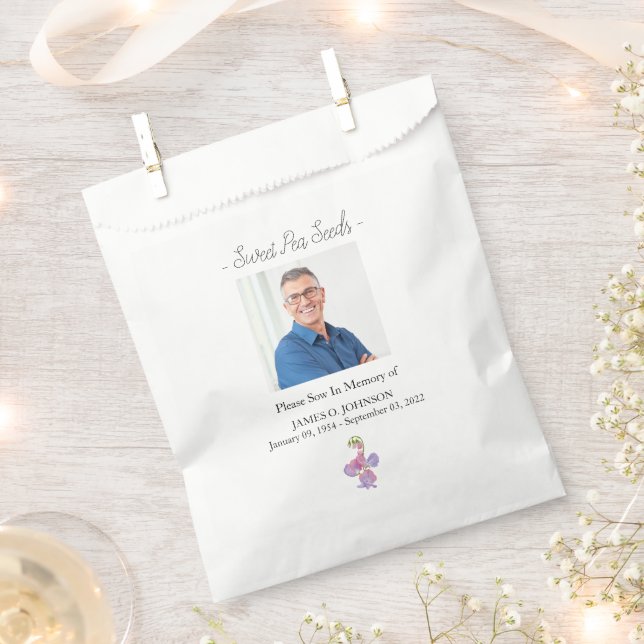 Photo Memorial Sweet Pea Seed Funeral Favour Bags (Clipped)