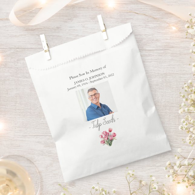 Photo Memorial Tulip Seed Funeral Favour Bags (Clipped)