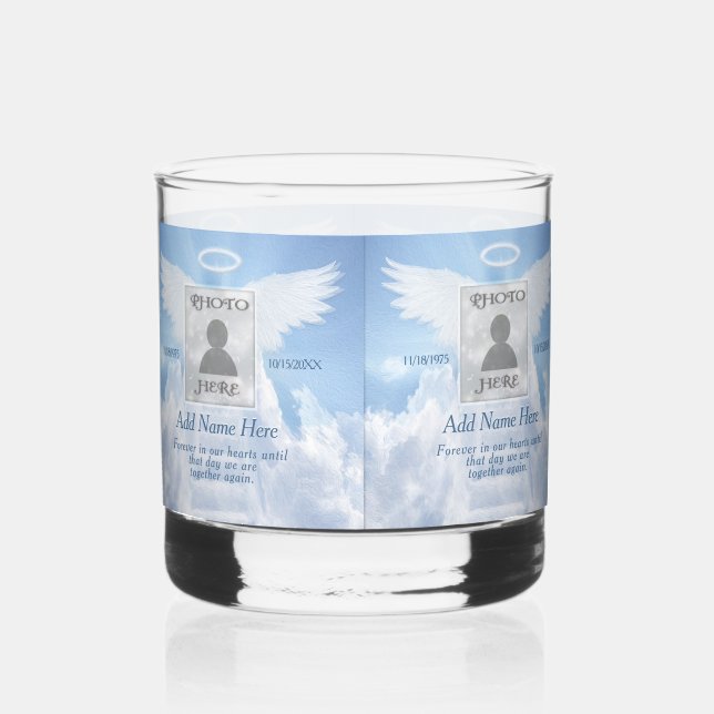 Photo Memorial with Clouds Whiskey Glass (Front)
