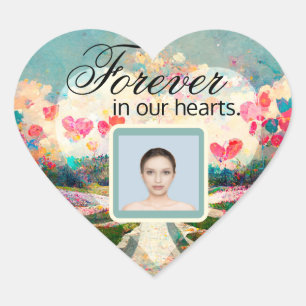 Photo Memorial with Heart and Flowers Heart Sticker