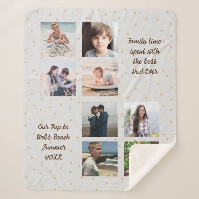 Photo Memories Best Dad Khaki Hearts Sherpa Blanket (Front)