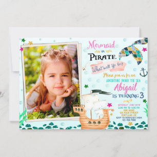 Photo Mermaid and Pirate birthday invitation