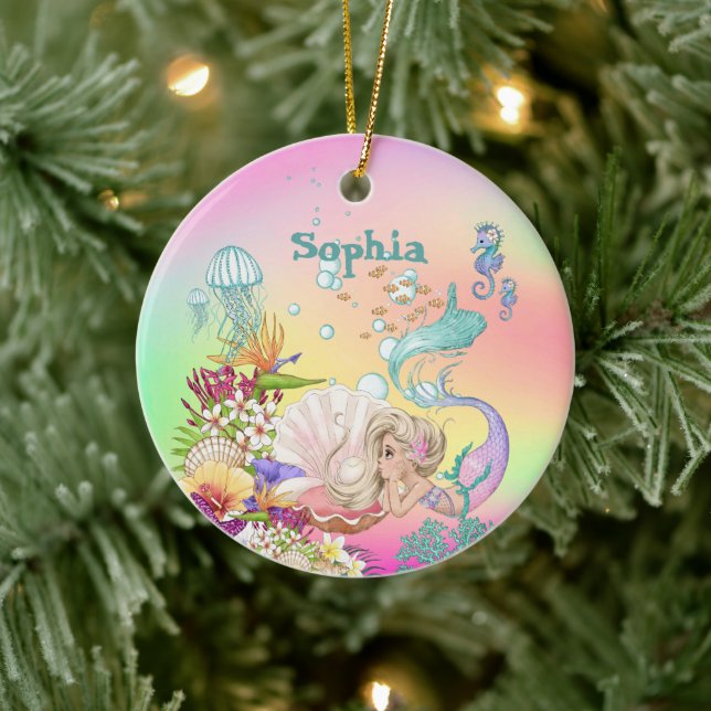 Photo Mermaid Pink Blue Cute Rainbow Ceramic Tree Decoration (Tree)