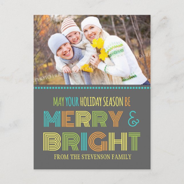 Photo Merry & Bright Postcard Colourful Christmas (Front)