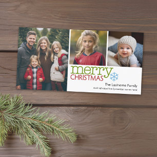 Photo - Merry Christmas 3 photo collage minimal Holiday Card
