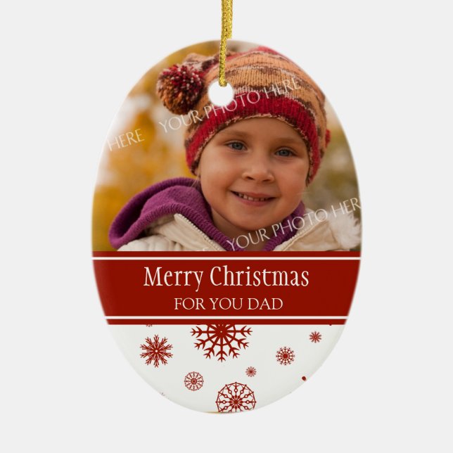 Photo Merry Christmas Dad Ornament Red (Front)