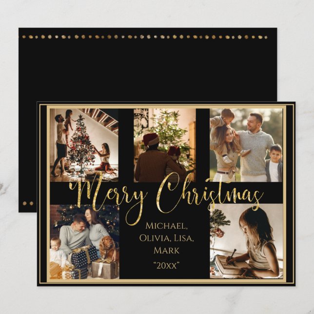 Photo Merry Christmas Gold Script Holiday Card (Front/Back)