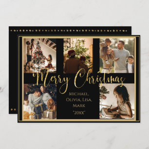 Photo Merry Christmas Gold Script Holiday Card