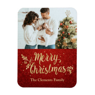 Photo Merry Christmas Gold Script  Magnet