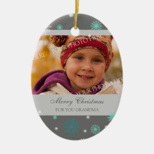 Photo Merry Christmas Grandma Ornament Aqua Grey