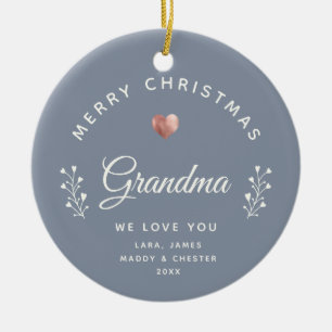 Photo Merry Christmas Grandma Rose Gold Dusty Blue Ceramic Tree Decoration