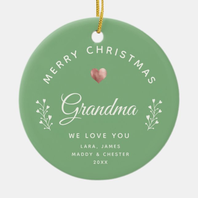 Photo Merry Christmas Grandma Rose Gold Green Ceramic Tree Decoration (Front)