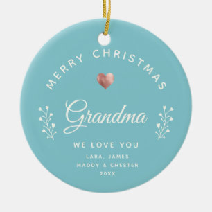 Photo Merry Christmas Grandma Rose Gold Light Teal Ceramic Tree Decoration