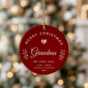 Photo Merry Christmas Grandma Rose Gold Maroon Ceramic Tree Decoration