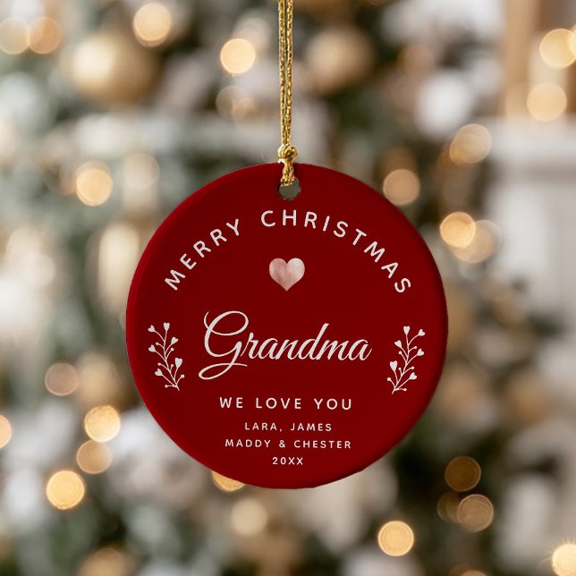 Photo Merry Christmas Grandma Rose Gold Maroon Ceramic Tree Decoration (Creator Uploaded)