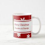 Photo Merry Christmas Grandparents Mug<br><div class="desc">Merry Christmas Grandma and Grandpa custom photo mug in stylish red and white snowflake pattern with customisable text and photo,  perfect as a holiday gift.</div>