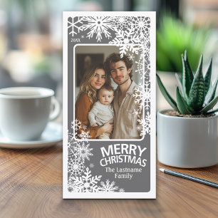 Photo - Merry Christmas - Grey Snowflakes Holiday Card