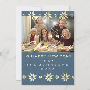 Photo Merry Christmas Happy New Year Grey Holiday Card