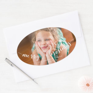 Photo Merry Christmas Oval Stickers