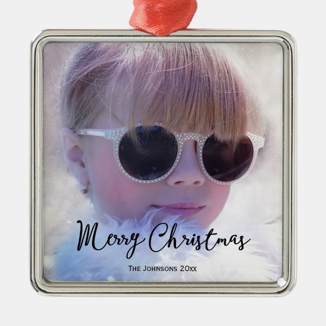 Photo Merry Christmas Premium Square Ornaments (Front)