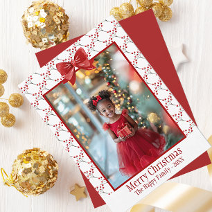  Photo Merry Christmas Red Botanical Berries Holiday Card