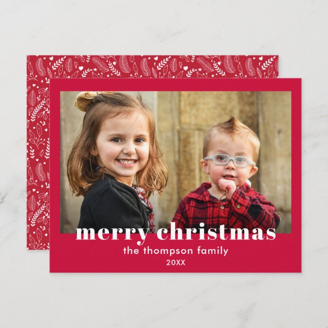 Photo Merry Christmas Red Modern Simple Holiday Card (Front/Back)