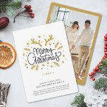 Photo Merry Christmas Reindeer Christmas  Holiday Card<br><div class="desc">Send holiday greetings to friends and family in chic style with our Merry Christmas Reindeer Christmas Holiday Card. A reindeer and foliage design with the greeting "Merry Christmas" in hand-lettered typography,  with your custom message,  names,  and the year beneath. Add your favourite family photo on the backside.</div>