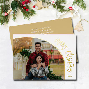 Photo Merry Christmas Script Gold Foil Holiday Card
