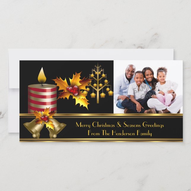 Photo Merry Christmas Season Greetings Family 3 Holiday Card (Front)
