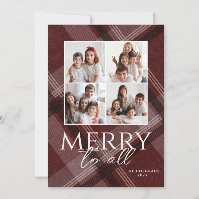 Photo Merry to All Burgundy Holiday Card (Front)