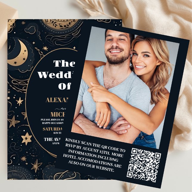 Photo Midnight Blue Gold Celestial Wedding Invitation (Creator Uploaded)