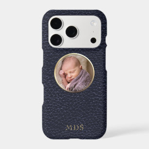 Photo Midnight Blue Gold Monogram iPhone Case