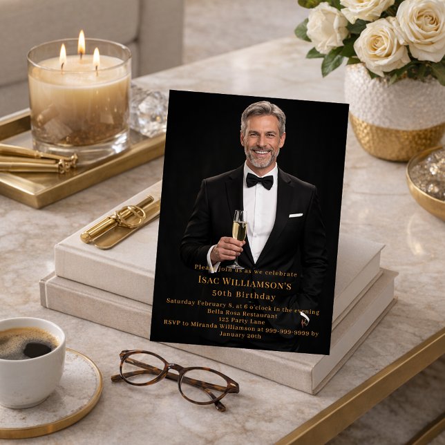 Photo milestone gold birthday invitation (Creator Uploaded)