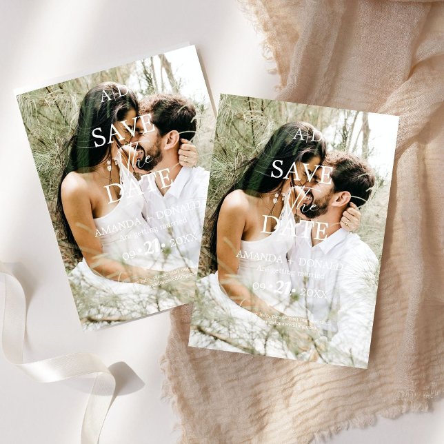 Photo Minimalist  Black & White Monogram Wedding  Save The Date (Creator Uploaded)