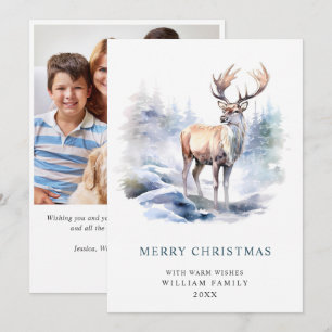 PHOTO Minimalist Elegant Deer Christmas Holiday Card