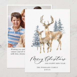 PHOTO Minimalist Elegant Deer Christmas Tree Holiday Card