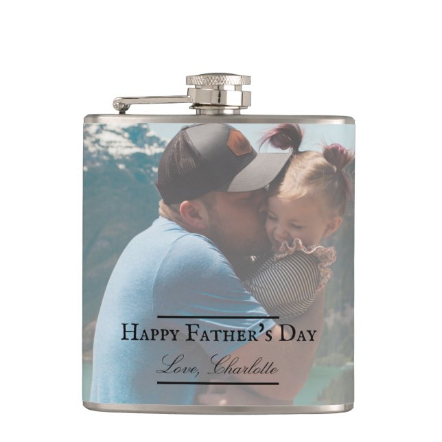 Photo Minimalist Father's Day Hip Flask (Front)
