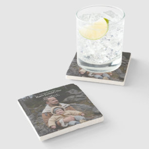 Photo Minimalist Father's Day White Stone Coaster