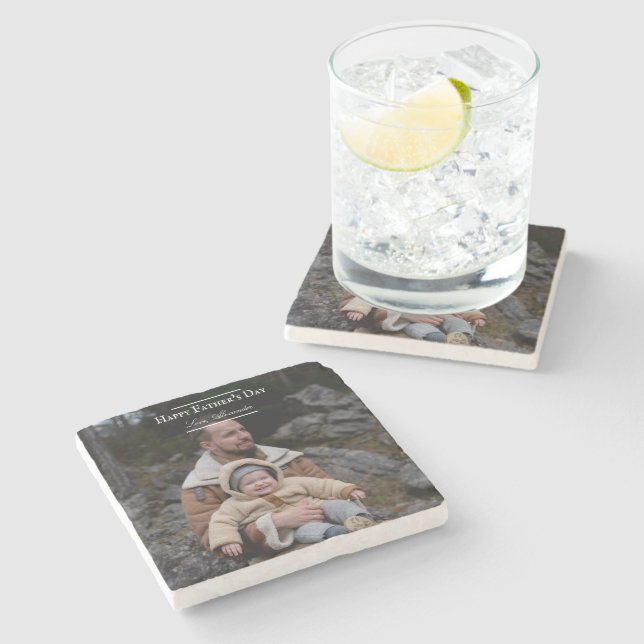 Photo  Minimalist Father's Day | White Stone Coaster (Side)