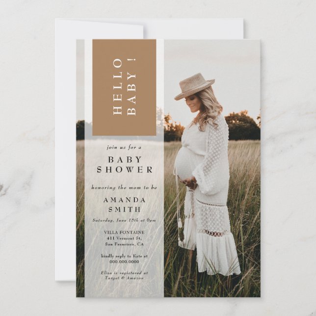 Photo Minimalist Gender Neutral Hello Baby Shower  Invitation (Front)