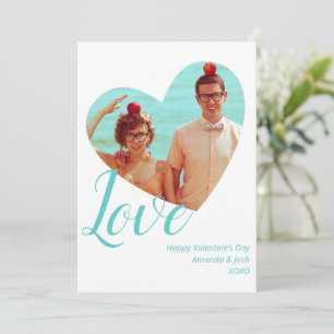 Photo Minimalist Love Heart Teal Valentine’s Day Holiday Card