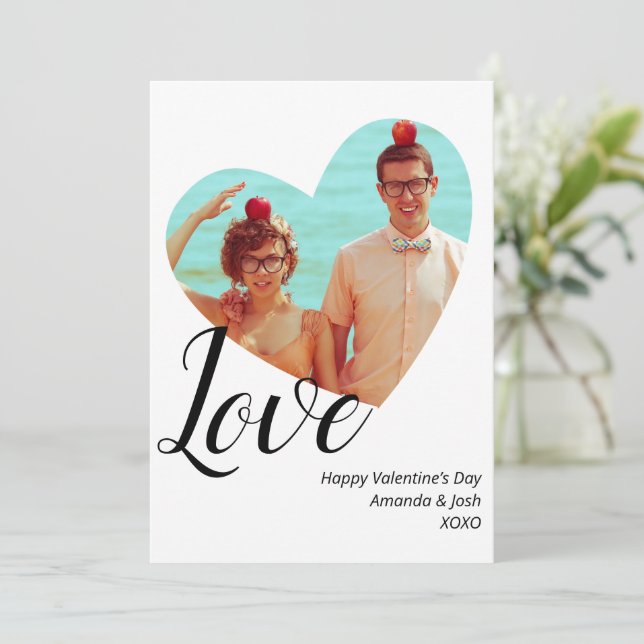 Photo Minimalist Love Heart Valentine’s Day Holiday Card (Standing Front)