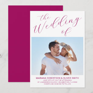 Photo Minimalist Magenta Script Wedding Invitation