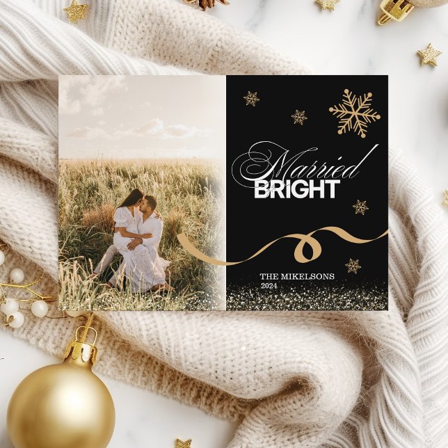 Photo Minimalist Married and Bright  Holiday Card (Creator Uploaded)
