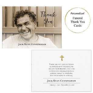 Photo Minimalist Orthodox Christian Funeral Thank You Card