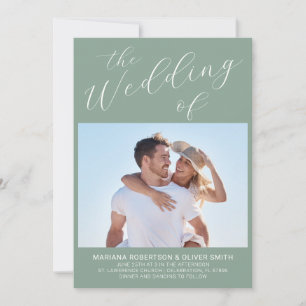 Photo Minimalist Sage Script Wedding Invitation