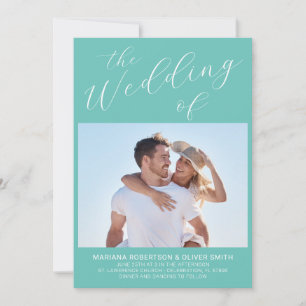 Photo Minimalist Teal Script Wedding Invitation