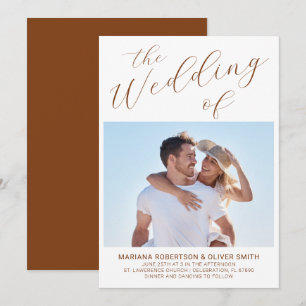 Photo Minimalist Terracotta Script Wedding Invitat Invitation