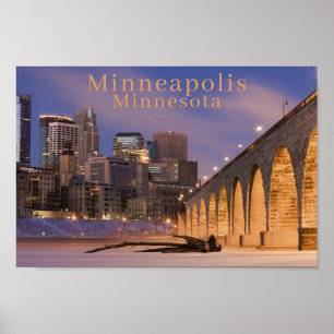 Photo Minneapolis Minn Skyline Stone Arch Bridge Poster